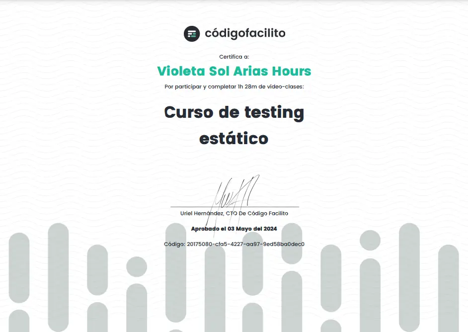 Static Test Certificate